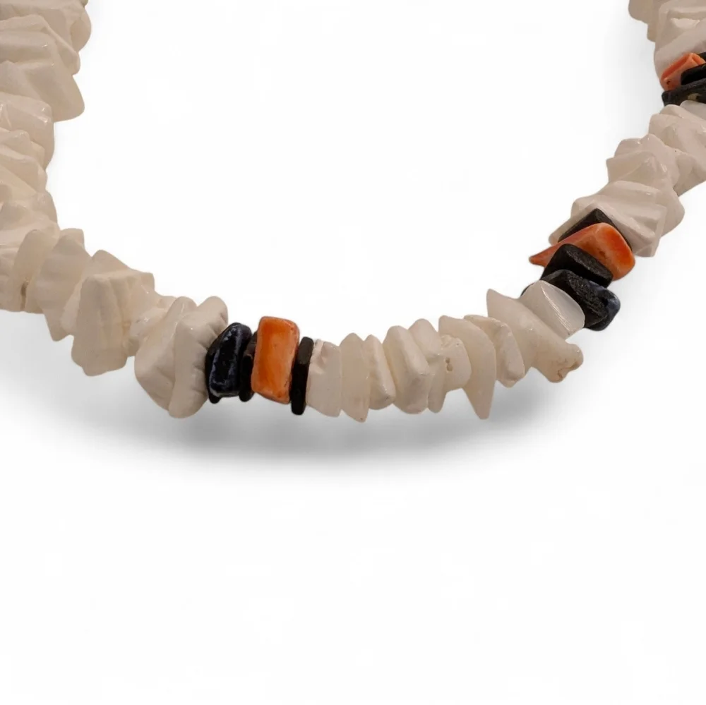VINTAGE Puka Shell Necklace Brown White Surfer Choker 90s
